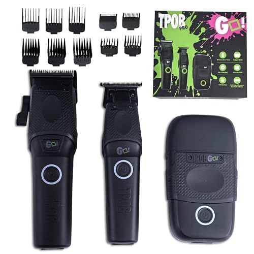TPOB Professional Barber Clippers Go Edition Clipper Trimmer Shaver Set (Black) - color: Black