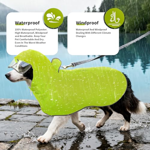Dog Raincoat,Dog Rain Jacket Poncho with Hood and Leash Hole(Green,4XL) | Windproof,Waterproof,Leash Loop,Adjustable - color: Neon Green, size: 4XL(50-55lbs)