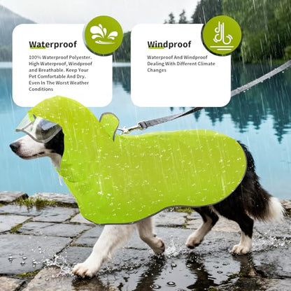 Dog Raincoat,Dog Rain Jacket Poncho with Hood and Leash Hole(Green,M) | Windproof,Waterproof,Leash Loop,Adjustable - color: Neon Green, size: M(11-16lbs)