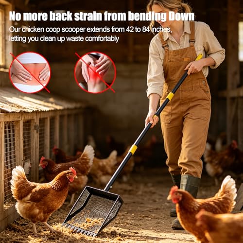 Chicken Poop Scooper, 42-84" Adjustable Chicken Coop Pooper Scooper, Black