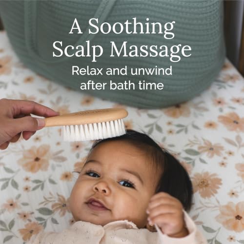 Natemia Wooden Baby Hair Brush - Natural Goat Hair Bristles - Gentle Soft Bristles for Scalp Massage - Cradle Cap Comb for Flake Removal - For Baby Grooming Kit & Toddler Hair Brush - size: 1 PC - Oval Brush