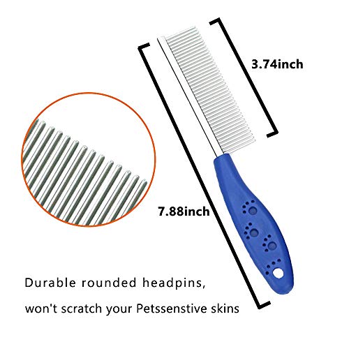 Pet Comb for Dogs & Cats,Small Dog & Cat Grooming Comb 2 Combs,Pet Stainless Steel Teeth Cats Comb for Removing Matted Fur, Knots & Tangles,Shedding Comb,Blue