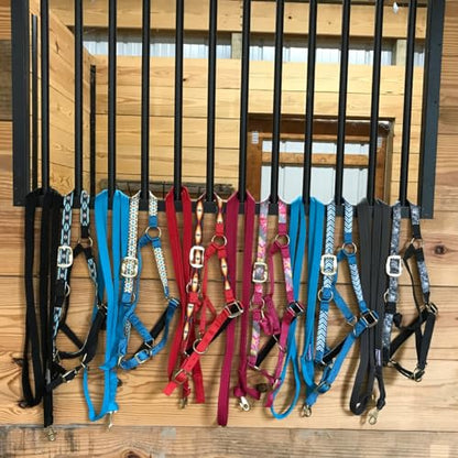 Patterned Nylon Adjustable Horse Halters with Padded Noseband and Matching 10’ Soft Grip Lead Rope with one Year Warranty - color: Grey Floral and Hot Pink