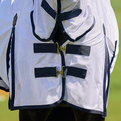 Saxon Mesh with Belly Wrap Fly Sheet Combo, White/Navy, 78" - color: White/Navy, size: 78"