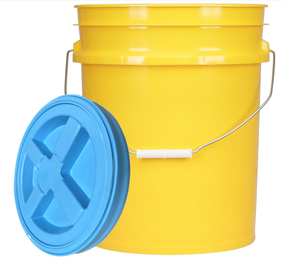 House Naturals 5 Gallon Food Grade Plastic Bucket with Air Tight Screw on Lid Made in USA Container (Yellow Bucket with Aqua Lid) - color: Yellow Bucket With Aqua Lid