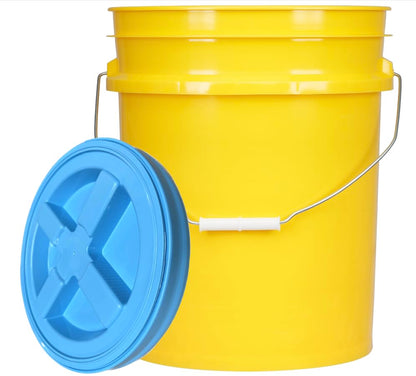 House Naturals 5 Gallon Food Grade Plastic Bucket with Air Tight Screw on Lid Made in USA Container (Yellow Bucket with Aqua Lid) - color: Yellow Bucket With Aqua Lid