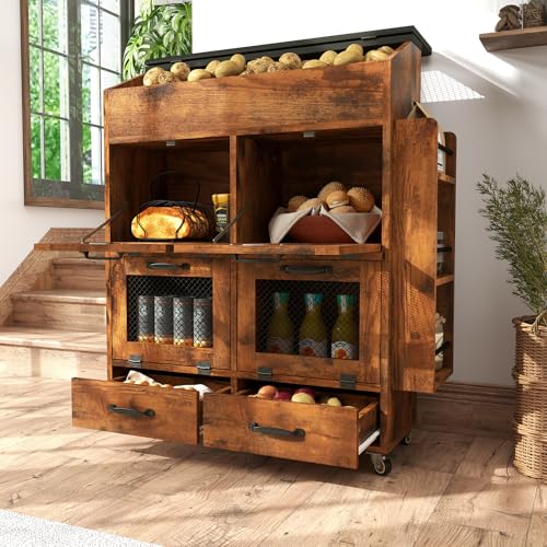 Verano Garden 31.5" Large Potato and Onion Storage Bin on Wheels, Bread Box - color: Rustic Brown, size: 31.5"