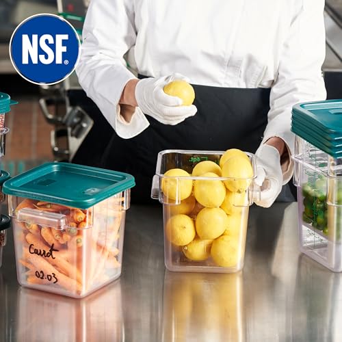CURTA 4 Pack Food Storage Container with Green Lid - NSF Commercial Grade in 4.0 Qt - Square, Clear, Polycarbonate - color: 4.0 Qt 4-Pack(Green Lids)