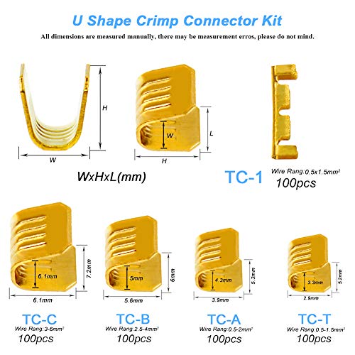500 Pcs U Shape Copper Ring Terminals Crimp Kit - Non-Insulated Assortment Cable Wire Spade Electric Butt Connector Kit