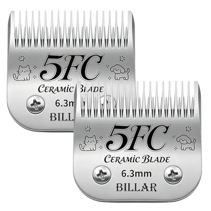 BILLAR 2Pack 5FC Detachable Pet Dog Grooming Ceramic Blades,Compatible with Andis,Oster A5,Wahl KM-10 Series,Size 5FC Blade 1/4-Inch 6.3MM Cut Length - size: 5FC-2PAC