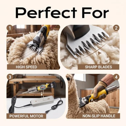 Marhynchus Electric Sheep Shears, 3000RPM High Speed Carbon Steel Electric Wool Clipper for Sheep Goats Alpacas Llamas, with Anti Slip Handle (US Plug 110V)