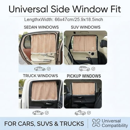 Plaid Car Side Window Curtain Sun Shade of 2,Coffee - color: Coffee