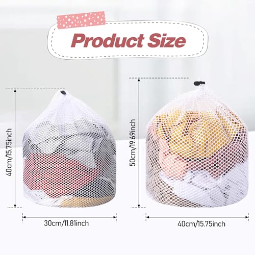 2pcs Mesh Laundry Bags for Socks, Machine Washable Drawstring Design Travel Mesh Laundry Wash Bags White Drawstring Garment Bags for Laundry Storage for Home Dorm Hotel Travel Use,12x16inch, 16x20inch