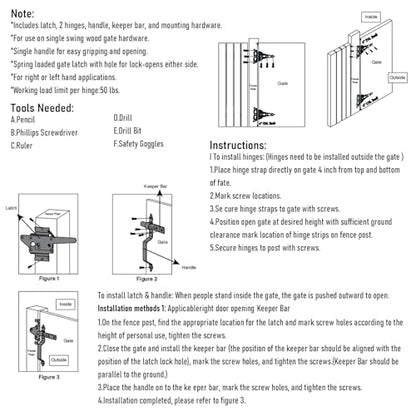 WellMade Heavy Duty Wood Gate Kit,8 Inch Decorative T Hinge and Spring Loaded Latch Gate Kit with Screws for Wooden Fence Shed Storage Gate Barns,Black Finish