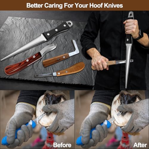 Hoof Knife Sharpener, 10 Inch Farrier Tool Honing Rod for Hoof Knives | Solid Wood Handle, For Hoof Knives, Farrier Supplies, Curved Blade Sharpening, Farm Knife Maintenance