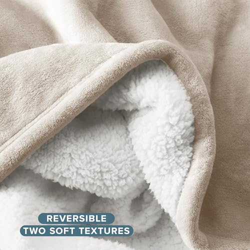 Bare Home Sherpa Fleece Blanket (Throw, Oyster) - color: 10 - Oyster, size: Throw/Travel