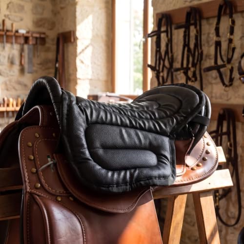Cushion Non-Slip Saddle Pad – Shock Absorbing PU Leather Seat Pad for Horseback Riding, Relieves Back & Hip Pressure, Prevents Saddle Soreness, Fits on Saddles & Motorcycles