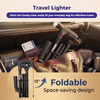 Walking Cane for Men & Women, Smart Cane with Alarm & Light | Foldable,Free Standing, All Terrain, Collapsible, Second Handle, Adjustable, Travel Bag, Seniors & Adults - size: 31-34.5" Cane ( Fit 5'0" - 5'7" )