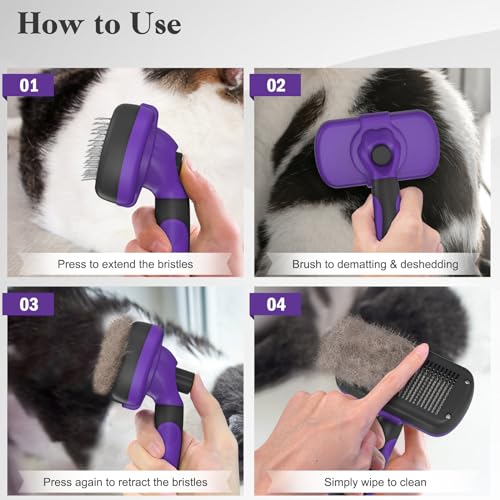 Swihauk Self Cleaning Slicker Brush for Dogs & Cats, Skin Friendly Pet Grooming for Shedding, Deshedding, and Hair Removal - Puppy Brush for Long Haired Pets, Pet Supplies, Purple - color: Purple