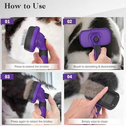 Swihauk Self Cleaning Slicker Brush for Dogs & Cats, Skin Friendly Pet Grooming for Shedding, Deshedding, and Hair Removal - Puppy Brush for Long Haired Pets, Pet Supplies, Purple - color: Purple