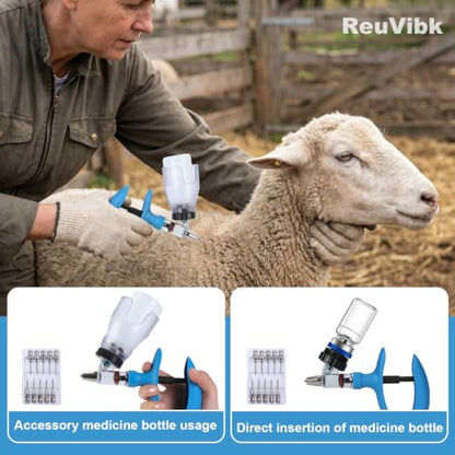 5ml Continuous Self-Refilling Livestock Syringe, 10 Needles Included - color: Blue