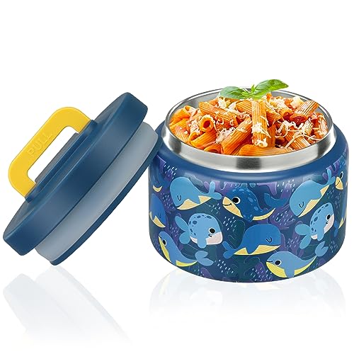 PIQUEBAR 8oz Kids Thermo for Hot Food,Small Lunch Thermo Food Container Stainless Steel,Easy Open Wide Mouth Thermo for Hot Cold Food for Preschool Travel - color: Blue Whale