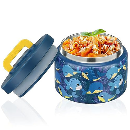 PIQUEBAR 8oz Kids Thermo for Hot Food,Small Lunch Thermo Food Container Stainless Steel,Easy Open Wide Mouth Thermo for Hot Cold Food for Preschool Travel - color: Blue Whale