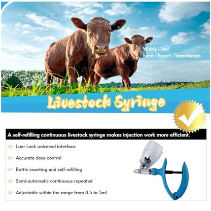 5ml Livestock Syringe Automatic Self Refill Continuous Adjustable Bottle Attachment Livestock Animal Syringe for Cattle Goat Pig Cow Chickens Poultry - size: Bottle Mount