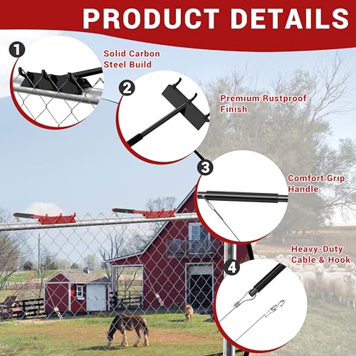 Chain Link Fence Top Rail Tensioner Tool, Heavy-Duty Steel Stretcher with 3 Hooks & 28" Cable Hook, 300 lbs Pull Capacity, Easy One-Person Installation, Black, 2PC - color: Black