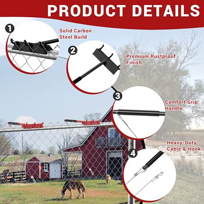 Chain Link Fence Top Rail Tensioner Tool, Heavy-Duty Steel Stretcher with 3 Hooks & 28" Cable Hook, 300 lbs Pull Capacity, Easy One-Person Installation, Black, 2PC - color: Black
