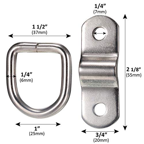 24 Pieces D-Ring Tie Down 1/4 Inch 700 Lbs D-Ring Bracket Mounting Plate for Ratchet Tie Down Straps Car Truck Bed Cargo(Silver) - color: Silver