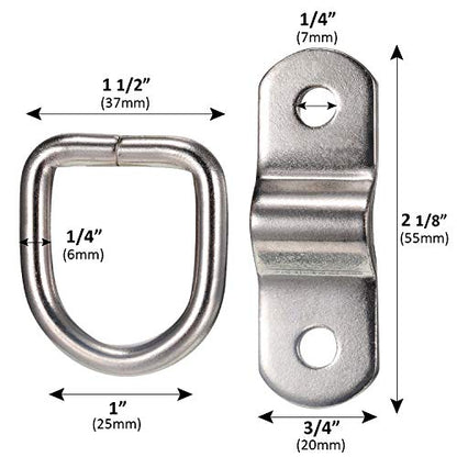 24 Pieces D-Ring Tie Down 1/4 Inch 700 Lbs D-Ring Bracket Mounting Plate for Ratchet Tie Down Straps Car Truck Bed Cargo(Silver) - color: Silver