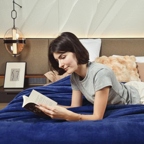 KAWAHOME Sherpa Fleece Queen Size Blanket for Bed, Extra Warm Heavy Thick - color: Navy Blue, size: Queen ( 90" X 90" )