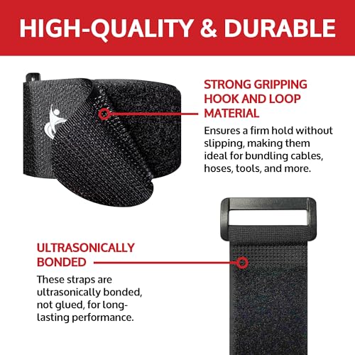 Reusable Cinch Straps 1" x 30" - 10 Pack Multipurpose Quality Hook and Loop Securing Straps (Black) - size: 1" x 30"