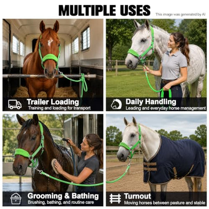 Fleece Horse Halter and Lead Rope Set - color: Neon Green, size: PONY