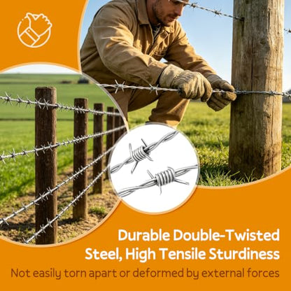 Real Barbed Wire 328FT(100M), 4 Point Galvanized Barb Wire 18 Gauge - size: 320FT-100M