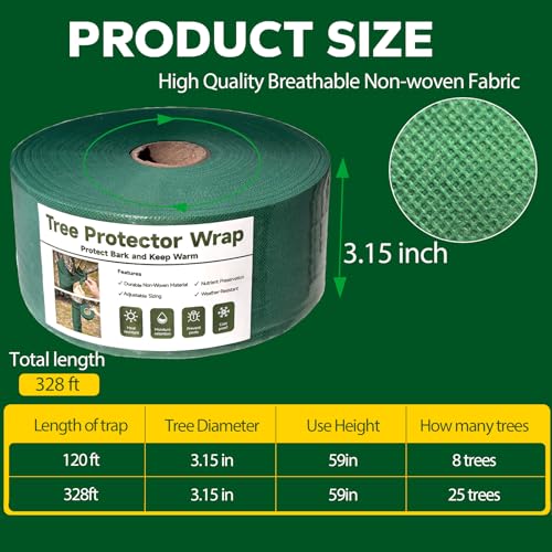 328ft Tree Wrap to Protect Bark, Tree Wrap for Damaged Bark, Tree Trunk Wrap to Keep Plants Warm and Tree Trunk Protectors from Deer and Animal, Durable and Effective, Green - color: 328ft-green