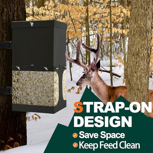 KUAFU Steel Hanging Block Feeder for Deer Horse Livestock Wildlife and Farm | Animal, Gravity Deer Feeder with Waterproof Cover, Handle and Mounting Straps Trough Holds Protein Salt Mineral, BL2553