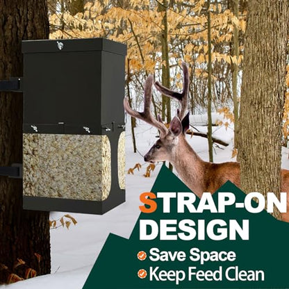 KUAFU Steel Hanging Block Feeder for Deer Horse Livestock Wildlife and Farm | Animal, Gravity Deer Feeder with Waterproof Cover, Handle and Mounting Straps Trough Holds Protein Salt Mineral, BL2553