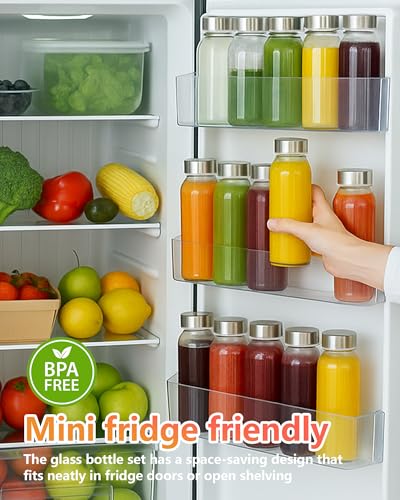 Zukro Glass Water Bottles with Stainless Steel Lids 12 oz, Set of 12 | Airtight, BPA Free 100% Leak Proof Reusable Clear Juice Bottles for Juicing, Smoothie, Milk, Drinking Jar Dishwasher Safe