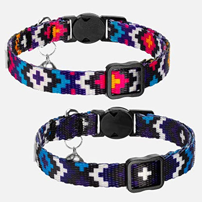 Aztec Pattern Cat Collar 2-Pack, Breakaway (Blue + Purple) - color: Blue & Purple