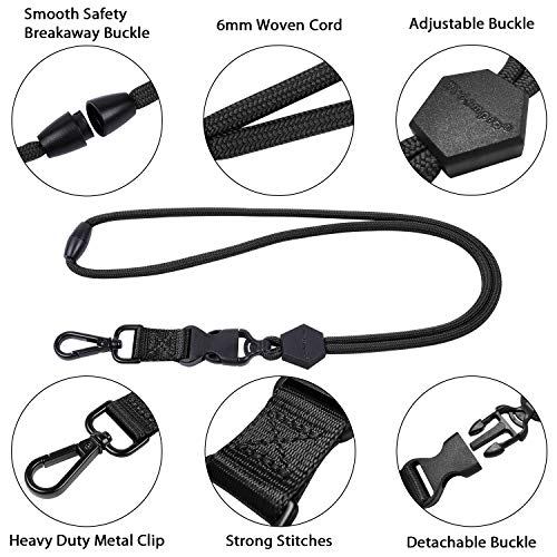 Wisdompro 2 Pack 23" Lanyard with Safety Breakaway Buckle - Black and Black | Durable Heavy Duty Neck Lanyard, with Detachable Buckle and Metal Hook, for ID Card Badge Holder and Keys - color: Black, Black, size: 23 inches