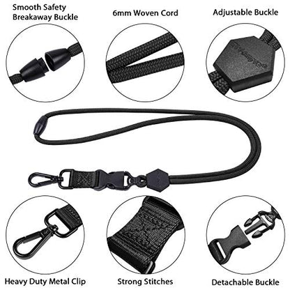 Wisdompro 2 Pack 23" Lanyard with Safety Breakaway Buckle - Black and Black | Durable Heavy Duty Neck Lanyard, with Detachable Buckle and Metal Hook, for ID Card Badge Holder and Keys - color: Black, Black, size: 23 inches