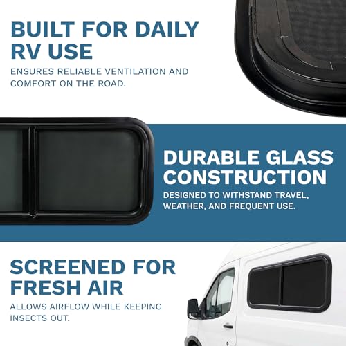 ProCamp RV Window 36x15 | Horizontal Slider, Screen & Trim Ring