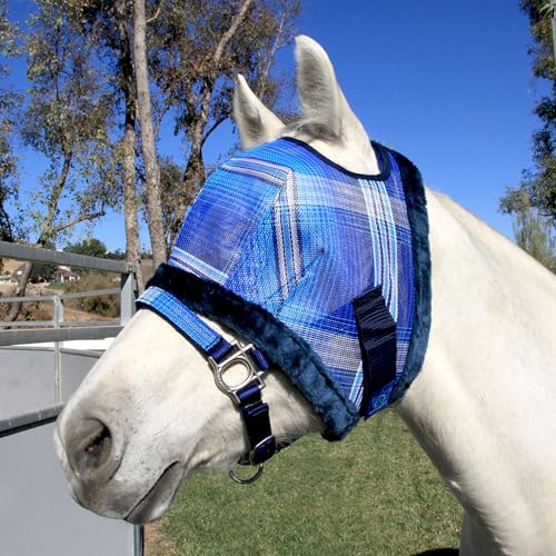 Horse Fly Mask, Fleece Trim, Breathable, Large, Kentucky Blue | Soft fleece trim prevents rubbing, breathable non heat transferring mesh protects face and eyes year round - color: 181 - Kentucky Blue