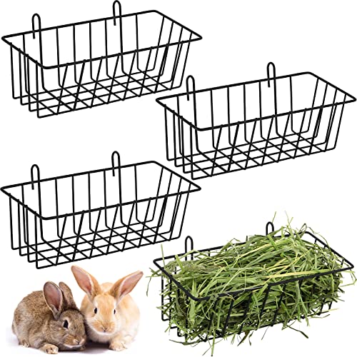Therwen 4 Pcs Rabbit Hay Feeder Guinea Pig Heavy Duty Metal Frame Hay Rack with Hooks Cage Hanging Holder for Bunny Chinchilla Small Animals Accessories(9.1 x 3.9 x 3 Inches) - size: 9.1 x 3.9 x 3 Inches