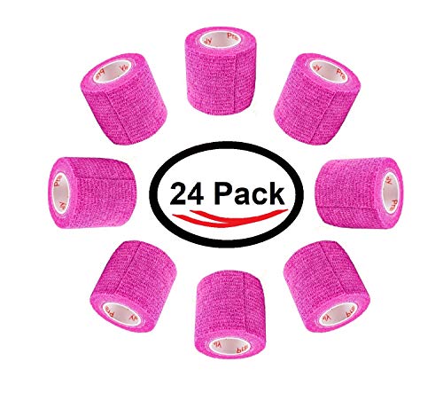 2 Inch Self Adhesive Bandage Wrap & Athletic Tape - 24Pk, Fuchsia - color: Fuchsia, size: 24 Rolls