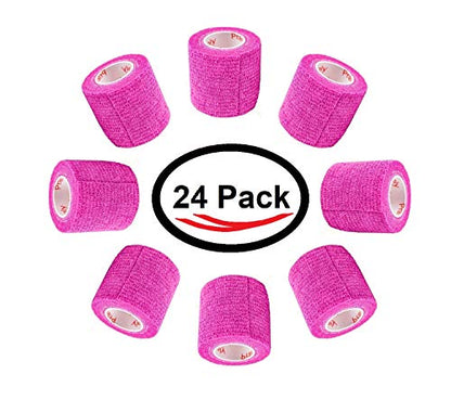 2 Inch Self Adhesive Bandage Wrap & Athletic Tape - 24Pk, Fuchsia - color: Fuchsia, size: 24 Rolls