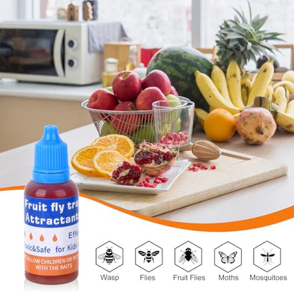 Fruit Fly Trap Refill Liquid Replacement Only 6 Packs- Liquid Fly Traps for Indoors- Non Toxic Bait Safe Near Pets,Food and Kids- Fruit Fly Lure Refill Liquid Trap Easy to Use Fly Traps for House