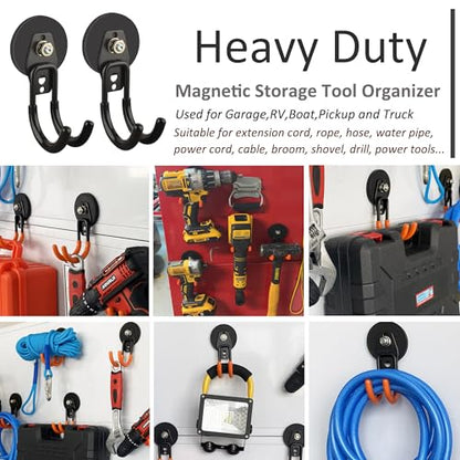 ULIBERMAGNET Garage Strong Magnetic Hooks, 2 Pack Black Heavy Duty Large J Hooks with Magnet, Anti-Slip Coating Magnet Hooks for Garden Tools, Ropes,Drill - style: 2.59" Powerful Medium J Black 2PC